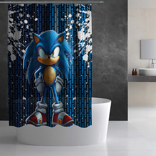 Шторка для ванной Sonic - splash and logo / 3D-принт – фото 2