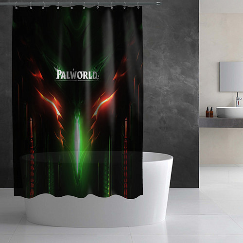 Шторка для ванной Palworld зеленый неоновый свет / 3D-принт – фото 2