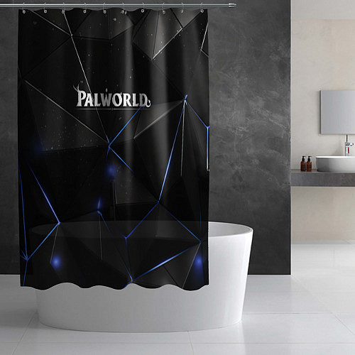 Шторка для ванной Palworld лого на черном стильном фоне / 3D-принт – фото 2