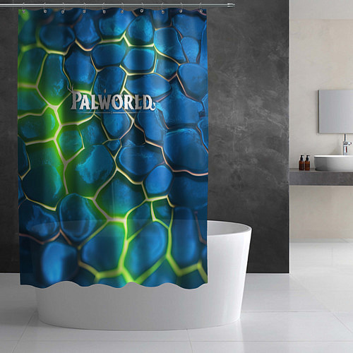 Шторка для ванной Palworld логотип на ярких зеленых неоновых плитах / 3D-принт – фото 2