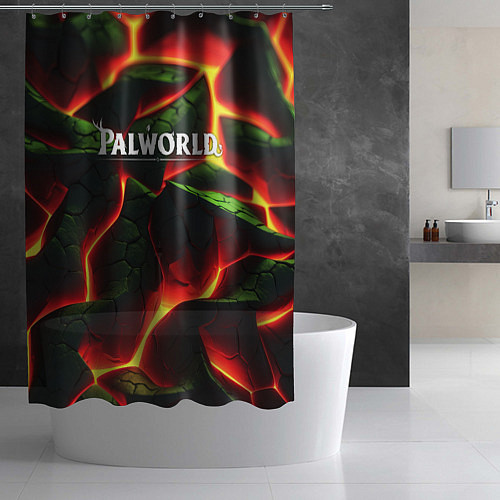 Шторка для ванной Palworld логотип на зеленой абстракции фон / 3D-принт – фото 2