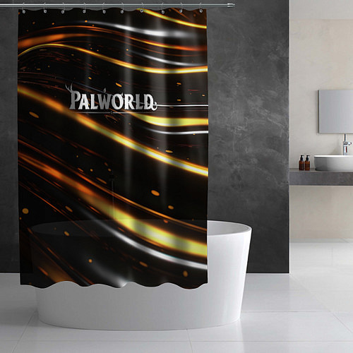 Шторка для ванной Palworld логотип золотые волны на черном / 3D-принт – фото 2