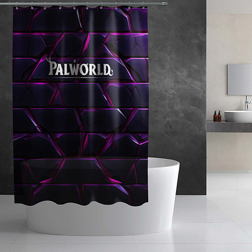 Шторка для ванной Palworld логотип фиолетовые яркие плиты / 3D-принт – фото 2