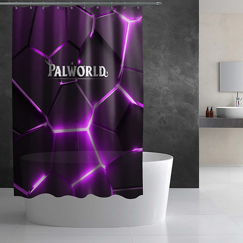 Шторка для ванной Palworld логотип разлом фиолетовых плит / 3D-принт – фото 2