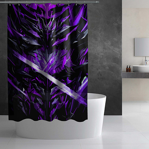 Шторка для ванной Фиолетовый камень на чёрном фоне / 3D-принт – фото 2
