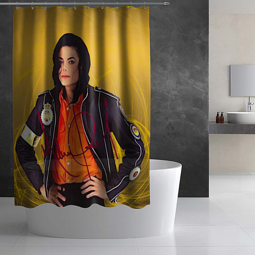 Шторка для ванной Michael Jackson на золотом фоне с графикой / 3D-принт – фото 2