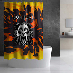 Шторка для душа Bon Jovi рок панда и огонь, цвет: 3D-принт — фото 2