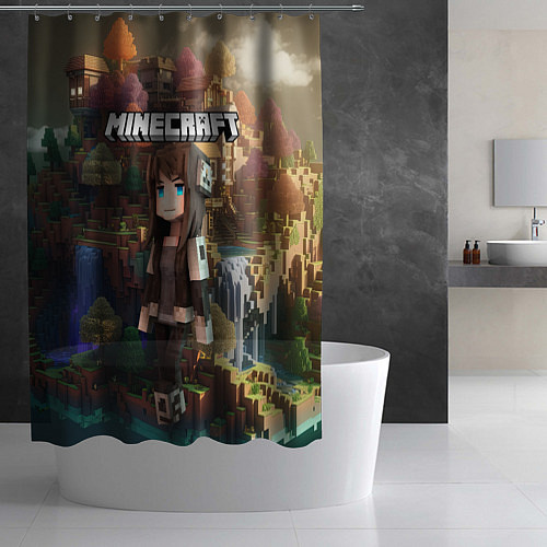 Шторка для ванной Minecraft девушка на острове / 3D-принт – фото 2