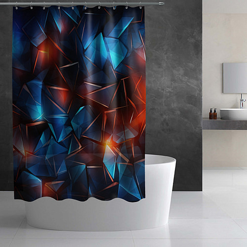 Шторка для ванной Синие и красные осколки стекла / 3D-принт – фото 2