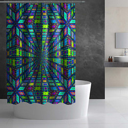 Шторка для душа Абстрактный узор коридор из разноцветных квадратов, цвет: 3D-принт — фото 2