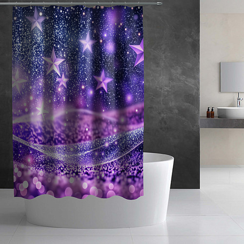 Шторка для ванной Абстрактные звезды в фиолетовых искрах / 3D-принт – фото 2