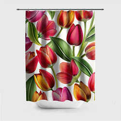 Шторка для душа Паттерн с тюльпанами, цвет: 3D-принт