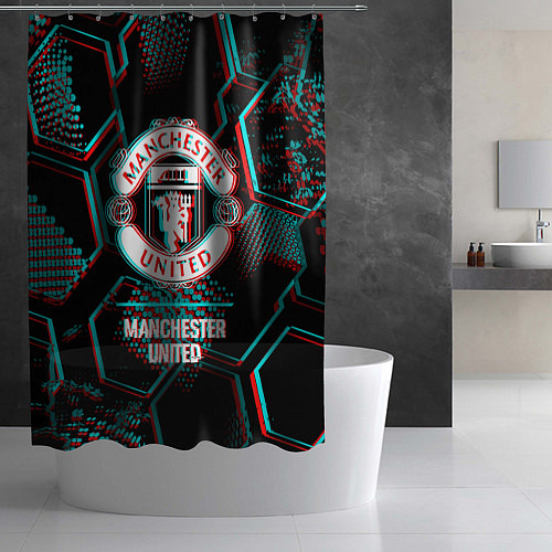 Шторка для ванной Manchester United FC в стиле glitch на темном фоне / 3D-принт – фото 2
