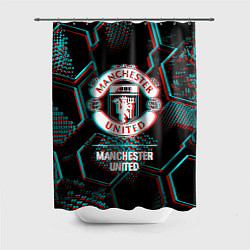 Шторка для душа Manchester United FC в стиле glitch на темном фоне, цвет: 3D-принт