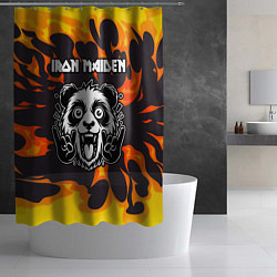 Шторка для душа Iron Maiden рок панда и огонь, цвет: 3D-принт — фото 2