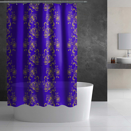 Шторка для ванной Контурные цветы на фиолетовом фоне / 3D-принт – фото 2