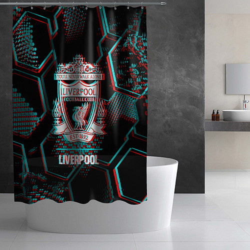 Шторка для ванной Liverpool FC в стиле glitch на темном фоне / 3D-принт – фото 2
