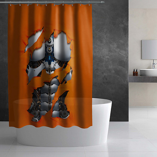 Шторка для ванной Кибермеханизм мужской оранжевый / 3D-принт – фото 2