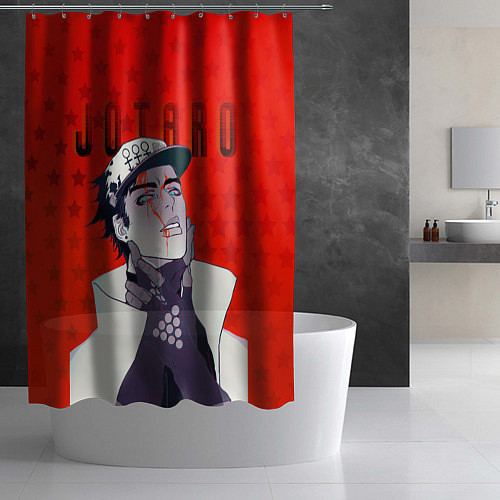 Шторка для ванной Джотаро Куджо на фоне звездочек из ДжоДжо / 3D-принт – фото 2