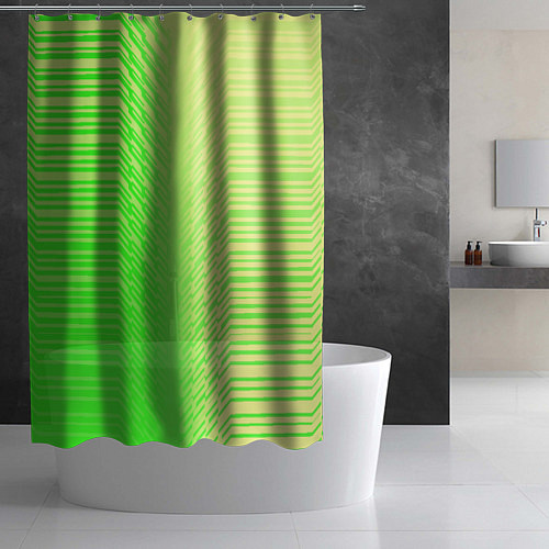 Шторка для ванной Зелёные градиентные линии / 3D-принт – фото 2