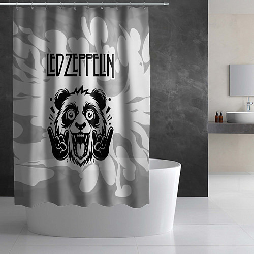Шторка для ванной Led Zeppelin рок панда на светлом фоне / 3D-принт – фото 2