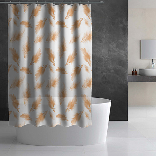 Шторка для ванной Бежевые перья на белом фоне / 3D-принт – фото 2
