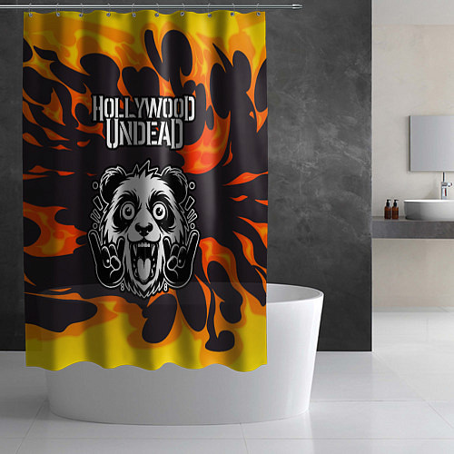 Шторка для ванной Hollywood Undead рок панда и огонь / 3D-принт – фото 2