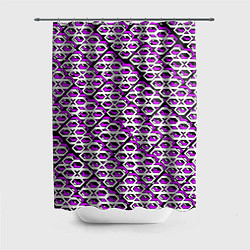 Шторка для душа Фиолетово-белый узор на чёрном фоне, цвет: 3D-принт