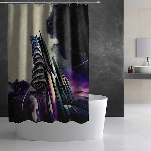 Шторка для ванной Футуристичная башня / 3D-принт – фото 2