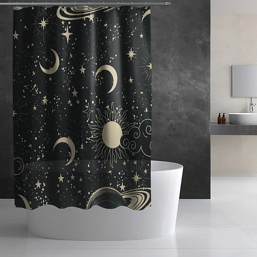 Шторка для ванной Звёздная карта с лунами и солнцем / 3D-принт – фото 2