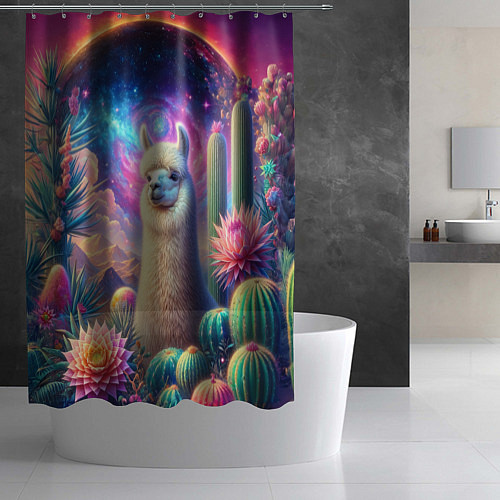 Шторка для ванной Альпака в кактусах и портал / 3D-принт – фото 2
