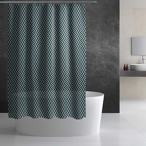 Шторка для ванной Треугольные полосы бело-бирюзовый / 3D-принт – фото 2