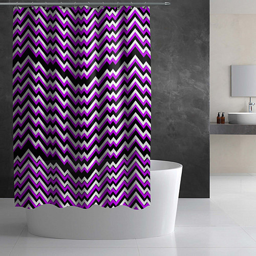 Шторка для ванной Фиолетовые и белые ломаные линии / 3D-принт – фото 2