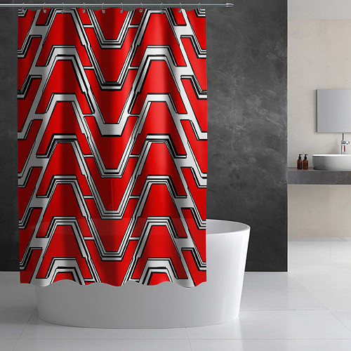 Шторка для ванной Техно броня красно-белая / 3D-принт – фото 2