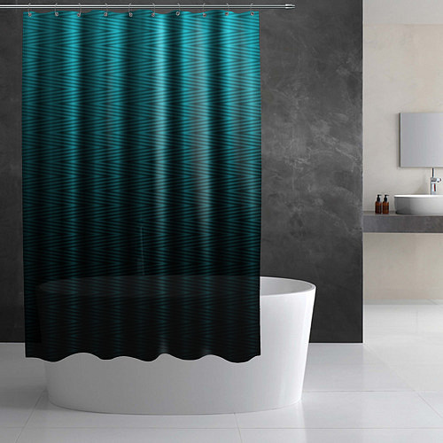 Шторка для ванной Градиент полосатый чёрно-бирюзовый / 3D-принт – фото 2