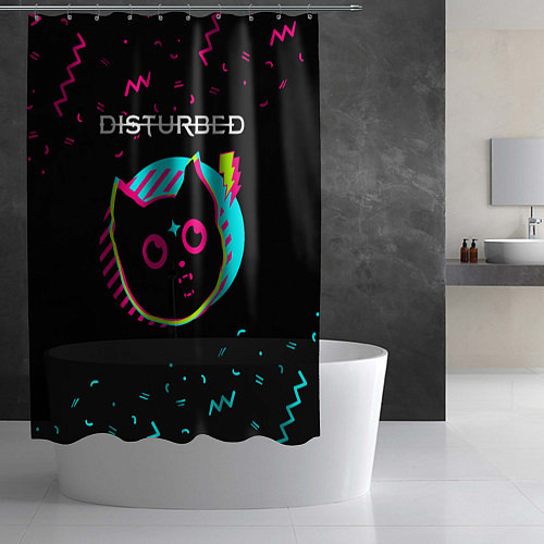 Шторка для ванной Disturbed - rock star cat / 3D-принт – фото 2