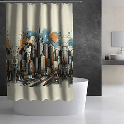 Шторка для душа Рисунок города с небоскребами, цвет: 3D-принт — фото 2