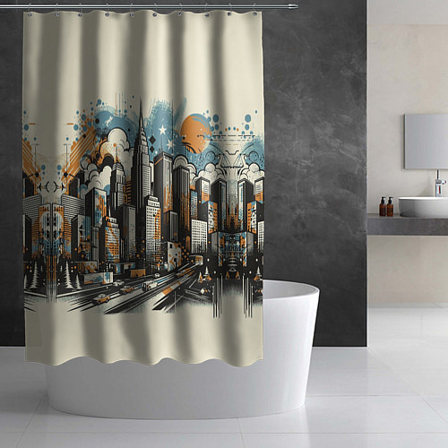 Шторка для ванной Рисунок города с небоскребами / 3D-принт – фото 2