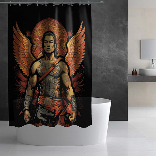 Шторка для ванной Муай тай боец с крыльями за спиной / 3D-принт – фото 2