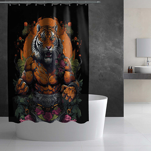 Шторка для ванной Муай-Тай тигр в стойке боевые искусства / 3D-принт – фото 2