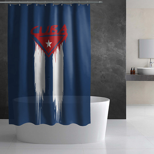 Шторка для ванной Кубинский флаг на синем фоне / 3D-принт – фото 2