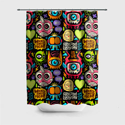 Шторка для душа Feel good every day motivation monsters pattern, цвет: 3D-принт