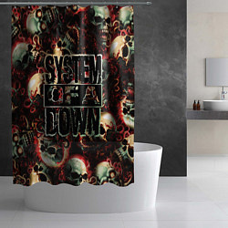 Шторка для душа System of a Down на фоне черепов, цвет: 3D-принт — фото 2