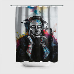 Шторка для душа Илон Маск граффити портрет на серой стене, цвет: 3D-принт