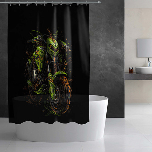 Шторка для ванной Зеленый ретро-мотоцикл / 3D-принт – фото 2