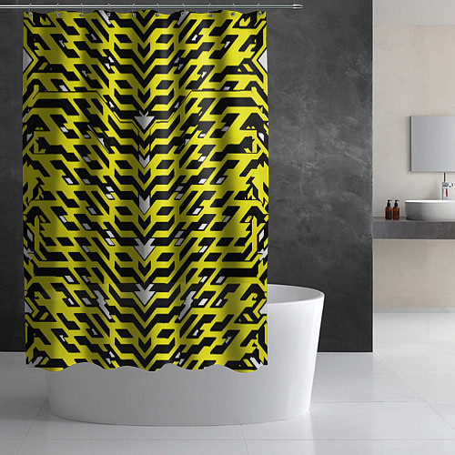 Шторка для ванной Агрессивный жёлтый паттерн / 3D-принт – фото 2
