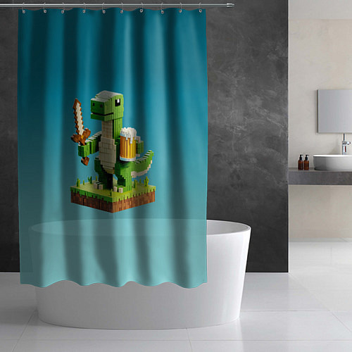 Шторка для ванной Пивозаврик с кружкой пива - Майнкрафт / 3D-принт – фото 2
