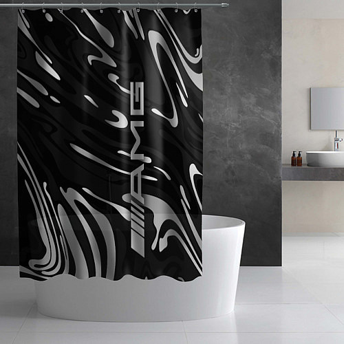 Шторка для ванной Мерседес АМГ - белые волны / 3D-принт – фото 2