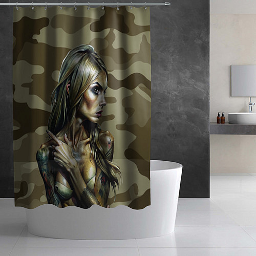 Шторка для ванной Красивая девушка с татуировками / 3D-принт – фото 2