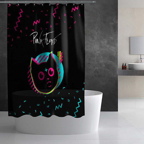 Шторка для ванной Pink Floyd - rock star cat / 3D-принт – фото 2